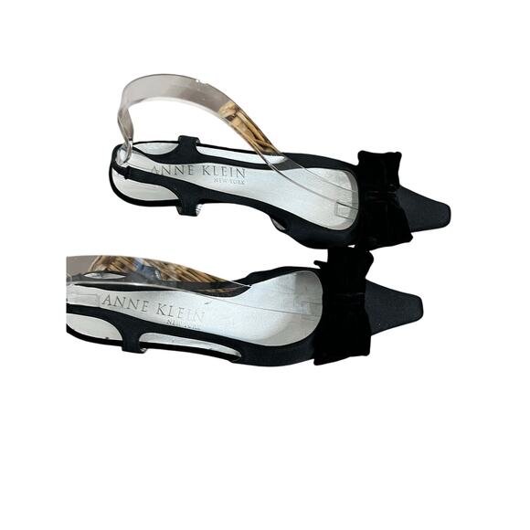 Anne Klein Vintage Slingback Heels 8.5 Black Satin Bow Kitten Made in Italy - Picture 3 of 9